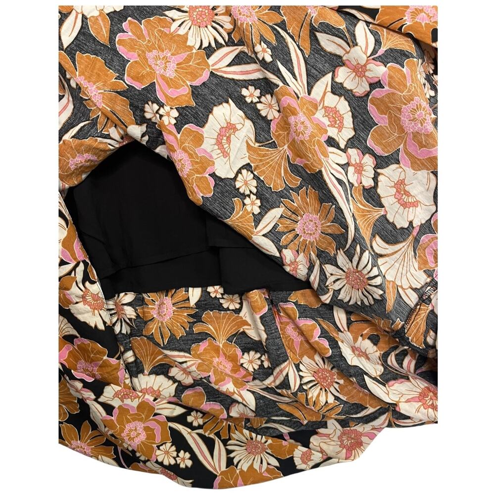 New Bohme Womens Medium Black Orange Floral Midi Dress Boho Belted Flowy Beachy - Picture 5 of 12